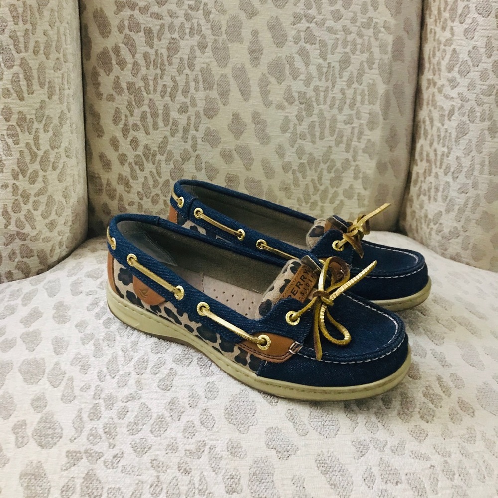 Womens Sperry Top-Sider Leopard and Denim Blue